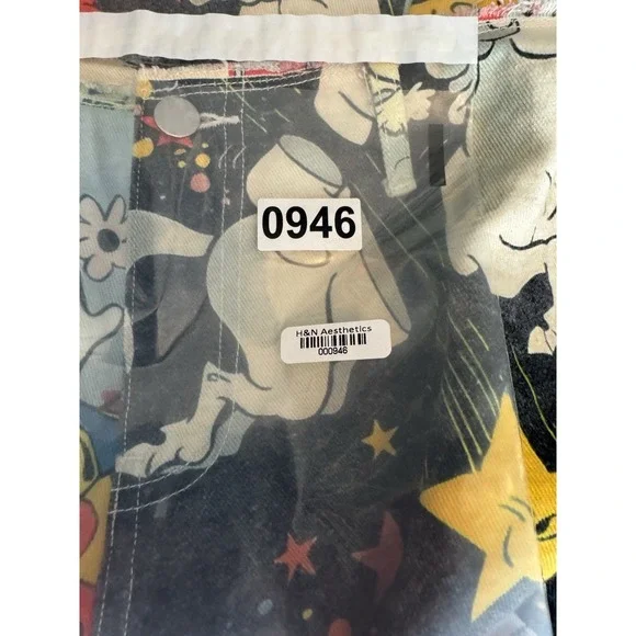 Dolls Kill x Hot Stuff Casper Patchwork Wide Leg Jeans Y2K Cartoon S 15in Rare - Picture 8 of 10